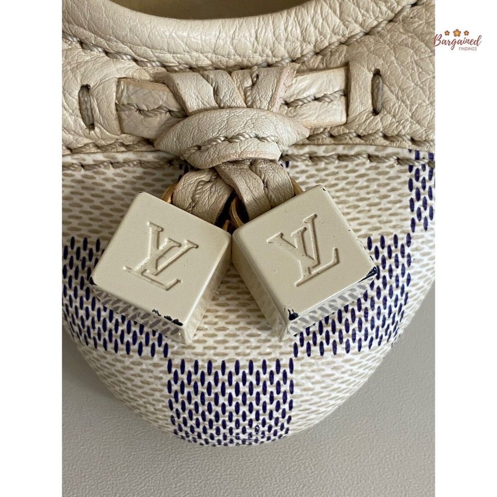 Auth Louis Vuitton Damier Azur Leather Lovely Scrunch LV Cube Ballet Flats 6.5 - Picture 4 of 13